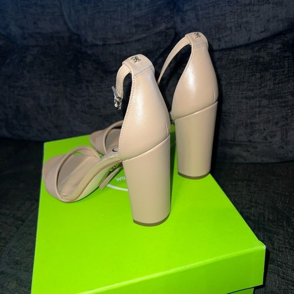 NEW SAM EDELMAN YARO BLOCK HEEL SANDAL CLASSIC NUDE LEATHER SIZE 7 - Picture 3 of 8